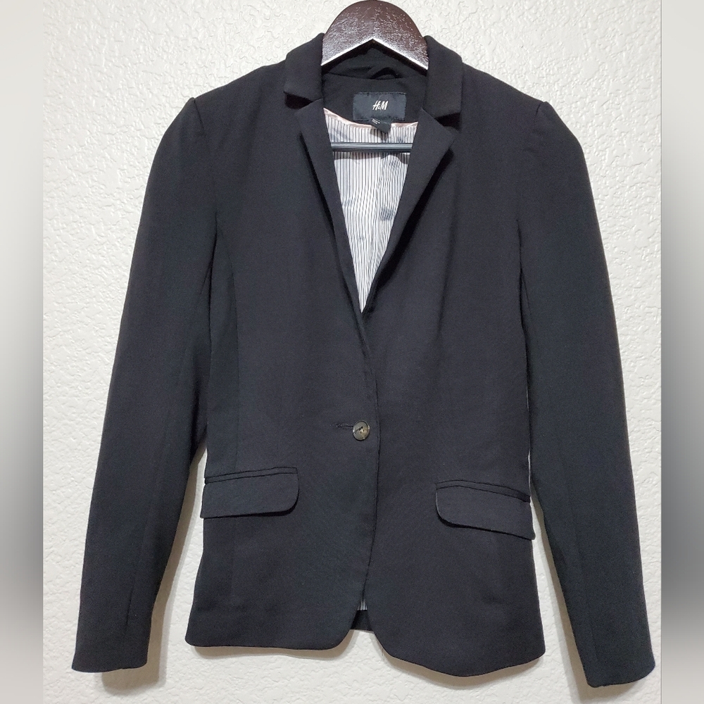 H&M Black Long Sleeve Collard Blazer Business Casual Formal Wear Women's Size 4